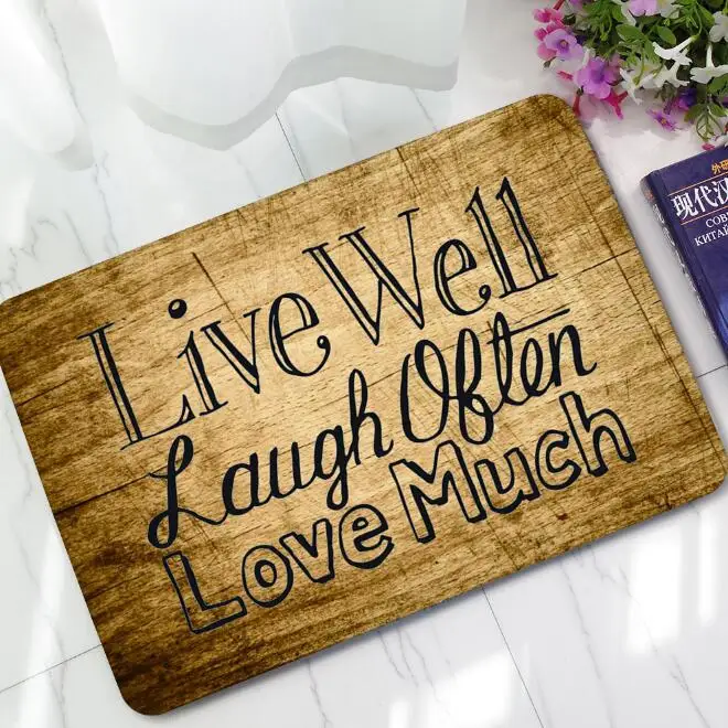 Novelty Wood Live Laugh Love Quote Bath Kitchen Mat  Retro Vintage Rubber Inspirational Quote Home Decor Housewarming Carpet Rug