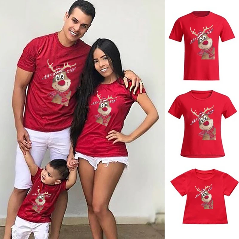 Natale renna famiglia vestiti coordinati madre padre figlia figlio bambino bambino t-shirt regalo di famiglia di natale manica corta rossa