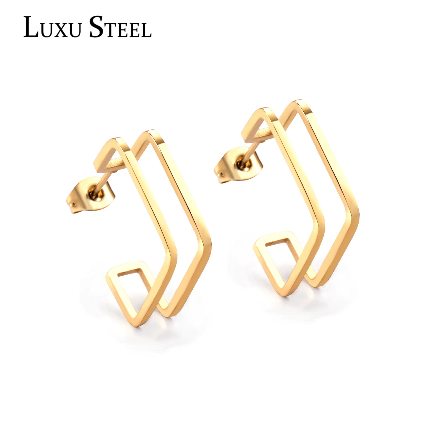 LUXUSTEEL Pendientes acero Inoxidable Hollow Geometric Women Girl Statement Jewelry Golden Color Earring Fashion Jewelry