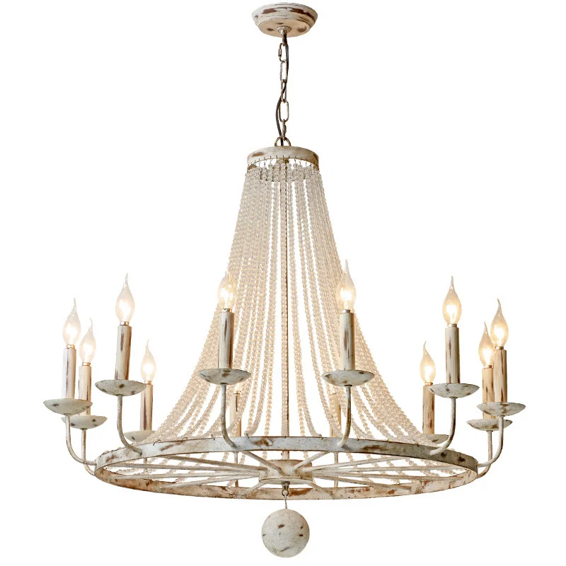 

French Candles Rusty Retro Crystal Pendant Lamp American Style Village Ancient Iron Art LOFT Pendant Light For Dining Room