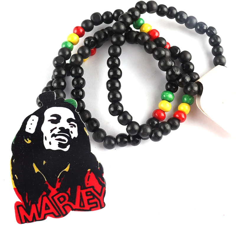 Hot Sale Bob Marley Printing Wooden Necklace