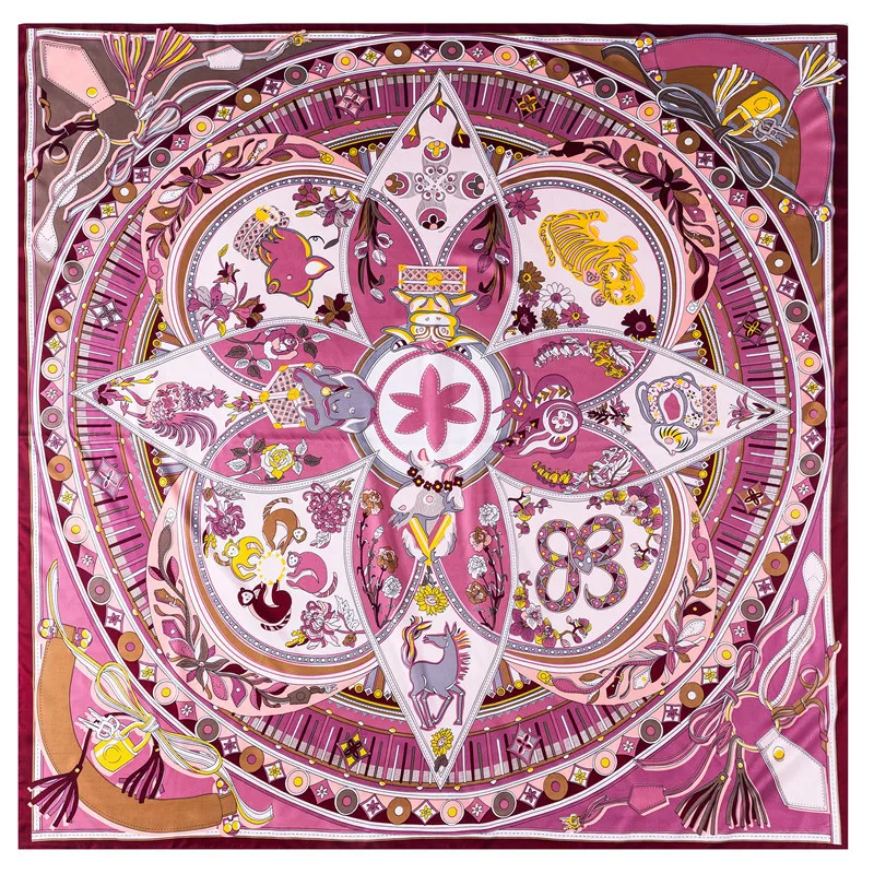 130cm Zodiac cartoon female headscarf Women Scarves Square Scarf Luxury Twill 100% Silk Scarf Fashion Kerchief Shawl Echarpe