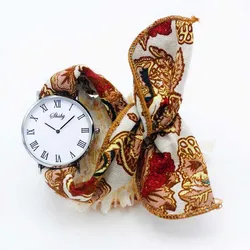 Shsby Ladies Flower Cloth Wristwatch Women Dress Watch Fashion Girl Casual Quartz Watch Rome Big Dial Fabric Clock Birthday Gift