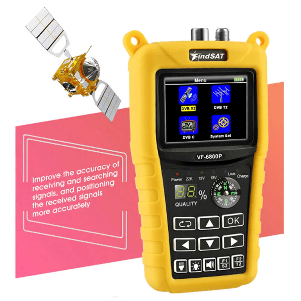 Woopker Satellite Finder VF 6800P Support DVB-T2/DVB S2/DVB C Sat Finder Meter TV Receiver DVB T2 Tuner HD Digital Satfinder