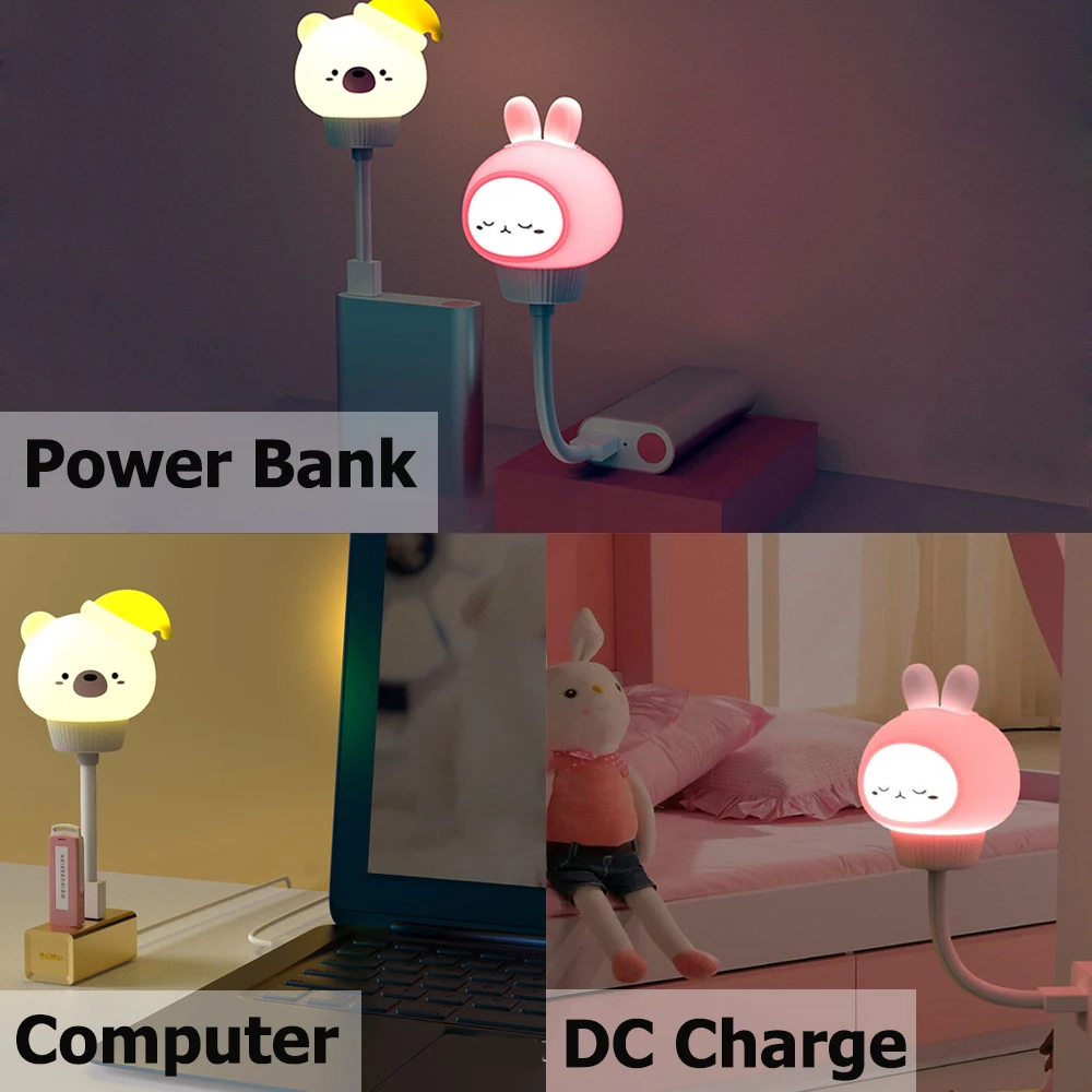 LED Chlidren USB Night Light Cute Cartoon Night Lamp Bear Remote Control for Baby Kid Bedroom Decor Bedside Lamp Christmas Gift