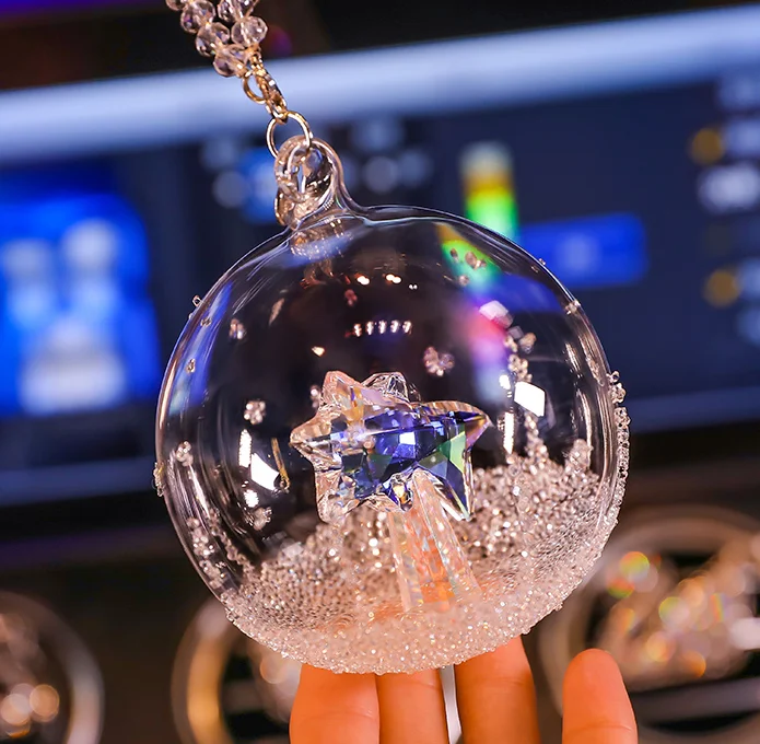 Crystal Meteor Star Ball Fashion Pendant Interior Rhinestone Bling Ornament Hanging Dangle Charm Car Christmas Decoration