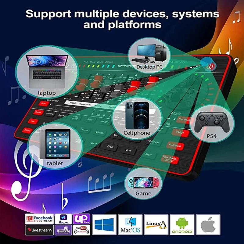 Imagem -05 - Conjunto de Placa de Som Equipamento Interface de Áudio ao Vivo Placa de Som Microfone Trocador de Voz Misturador de Som para Gravação de Estúdio Profissional