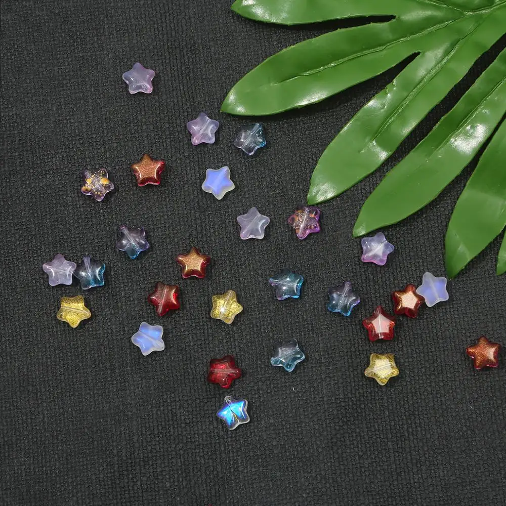 10pcs 다섯 성급 골드 먼지 유리 구슬 DIY 수제 팔찌 귀걸이 목걸이 쥬얼리에 대한 무지개 스페이서 비즈