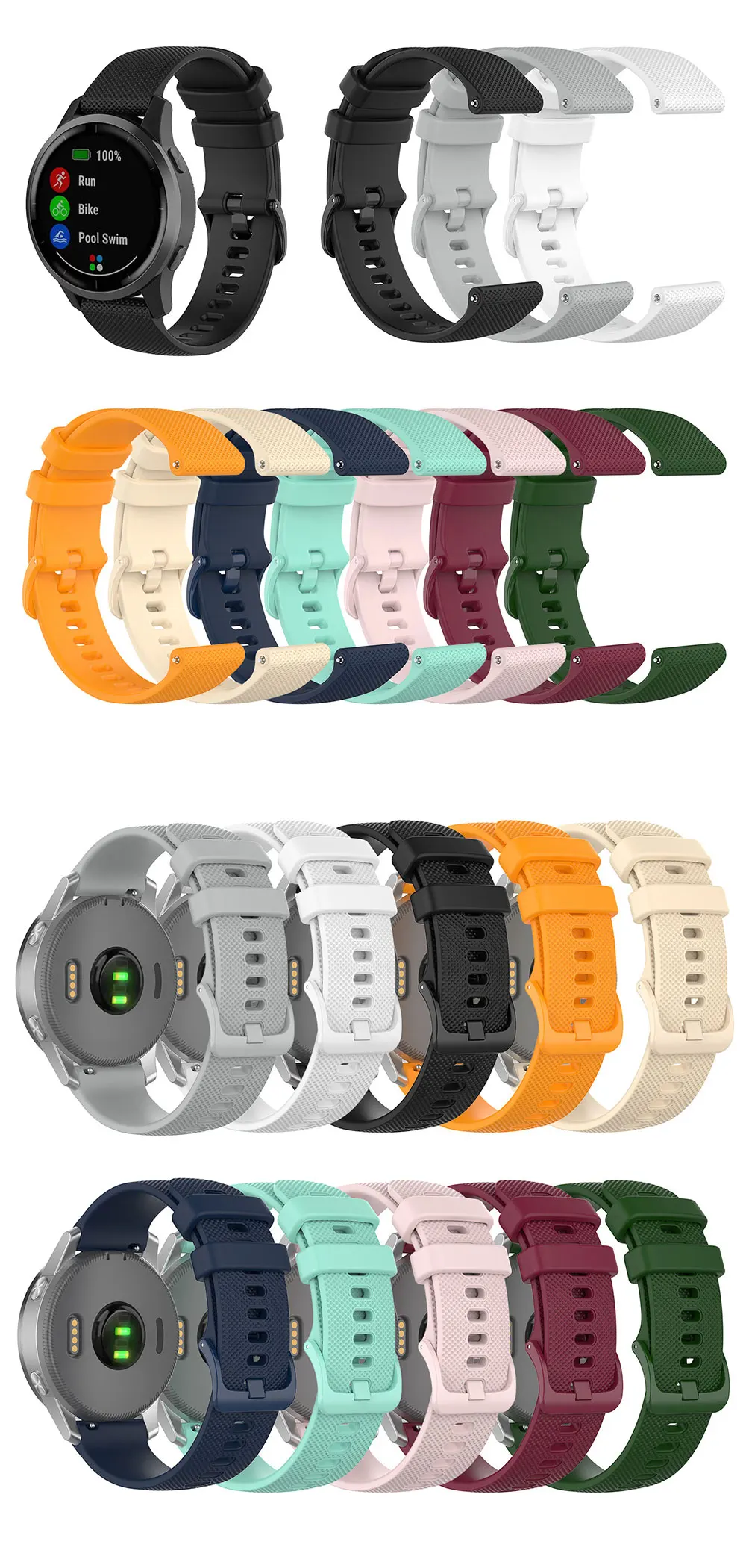 EKSIL 20 mm horlogebandje voor Garmin Forerunner 245 245M 645 Music siliconen horlogeband voor Garmin Vivoactive 3 3t HR Venu SQ armband, For Vivomove HR, agaat