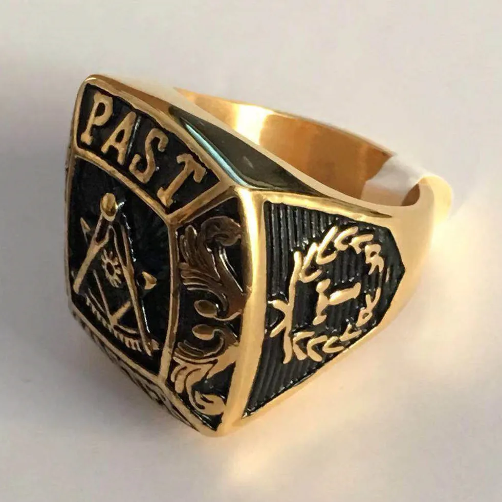UJBOX Unique Men Master Masonic Rings Stainless Steel A G Symbol Freemason Ring Male Jewelry Gift US Size 7 to 13 R841G