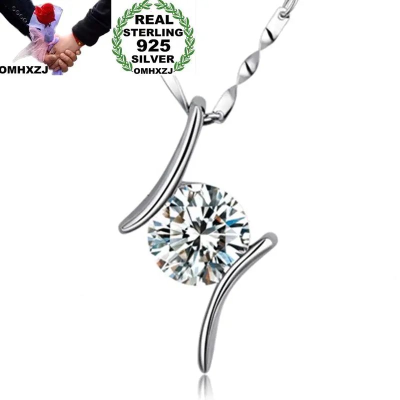 OMHXZJ Wholesale European Fashion Woman Girl Party Wedding Gift White AAA Zircon 925 Sterling Silver Necklace Pendant Charm CA82