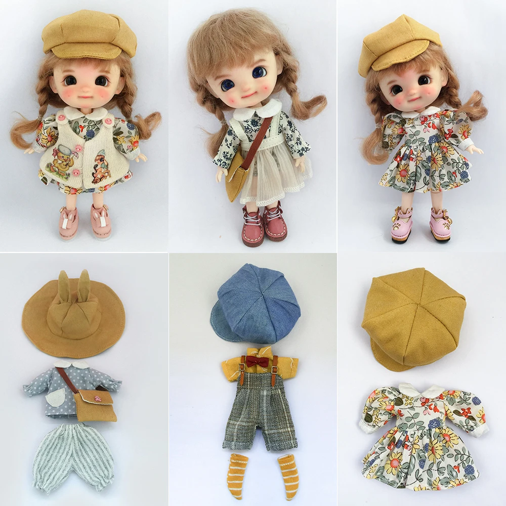 Ob11 Dress Gsc Jasmine Floral Cute Kawaii Dress Ymy Bjd Vest Duck Tongue Beret Dress Set Doll Clothes For Ymy Dod Doll Body