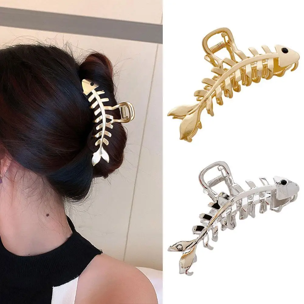 Women Exquisite Alloy Fish Bone Hair Claws Golden Silver Shark Clip Hairpins Fashion Headwear Trend Hair Accessories