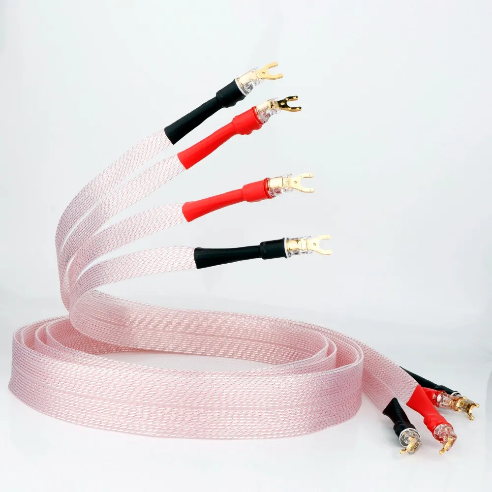 

1 Pair Gold plated Y Spade/Banana Plug Loudspeaker Cable OCC Copper Silver Plated Flat Speaker Wire--Odin Valhalla Series