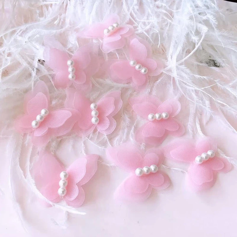 10Pcs/Lot Patches Craft Supplies Flower Pearl Stereo Butterfly Wedding Dress DIY Lace Trim Bride Clothes Headwear Decorat