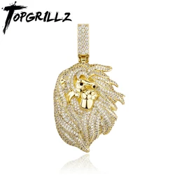 TOPGRILLZ Lion Pendant Necklace Gold Plated Full Iced Out Cubic Zirconia Hip Hop Punk Jewelry For Men Women