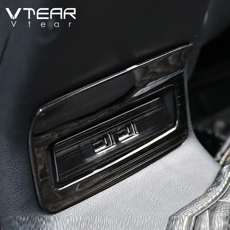 Vtear for Skoda Karoq Interior Armrest Rear USB Socket Cover Frame Trim Mouldings Stainless steel Car-styling Accessories 2023