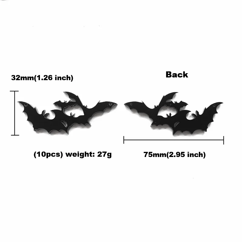 (10pcs/pack) Classic Black Halloween Bats Laser Cut With Holes Acrylic Accessories For DIY Necklace Making Wholesales