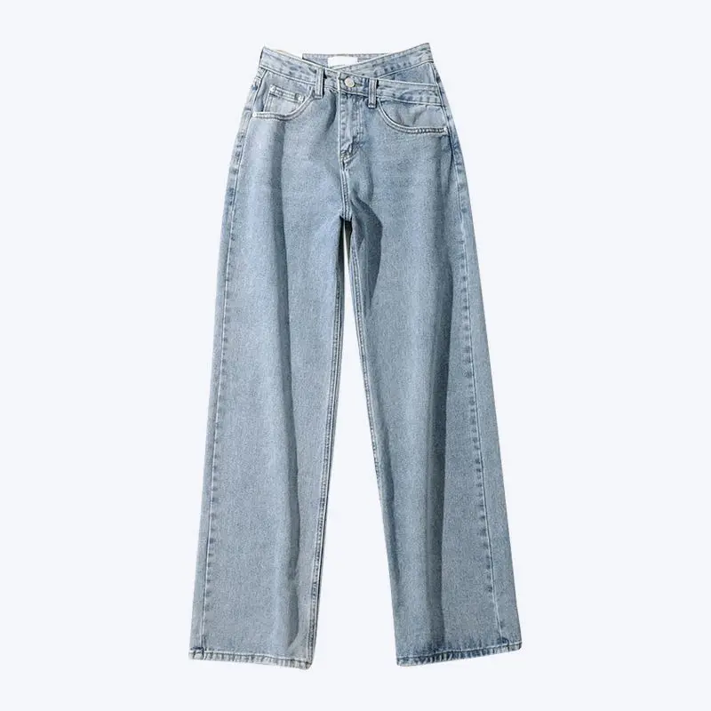 Women Denim Jeans Loose Wide Leg Full Length High Waist Special  Design Straight All-match Spring Summer Fashion Trousers