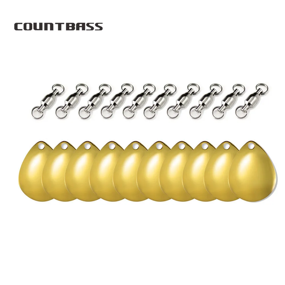 

COUNTBASS 10pcs Gold Plated Willowleaf Spinner Blades+ Nickel Ball Bearing Swivels, Colorado Tail Fishing Lure Spinnerbait