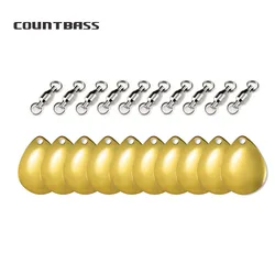 COUNTBASS 10pcs Gold Plated Willowleaf Spinner Blades+ Nickel Ball Bearing Swivels, Colorado Tail Fishing Lure Spinnerbait