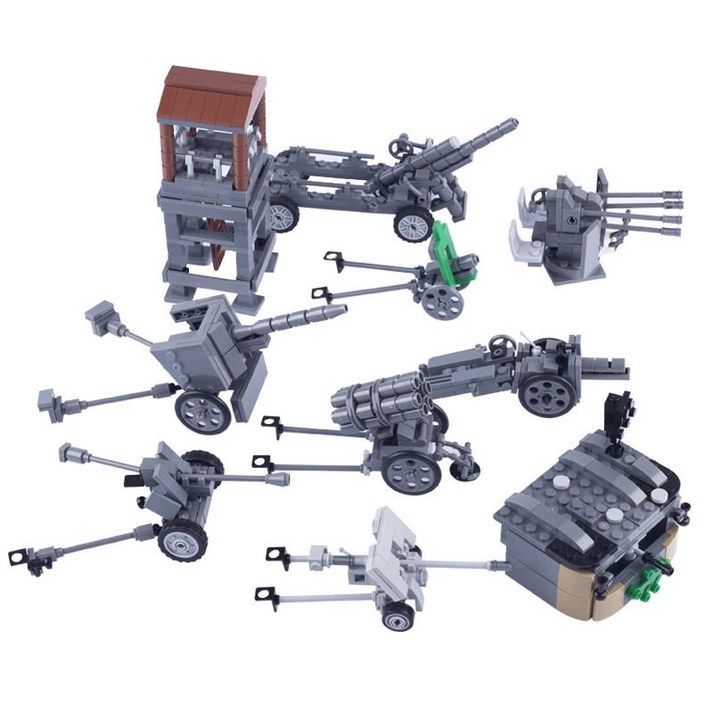 Military German WW2 Bunker Artillery Building Blocks Soldier Figures Accessories Weapons Army Cannon Parts Toys for Children
