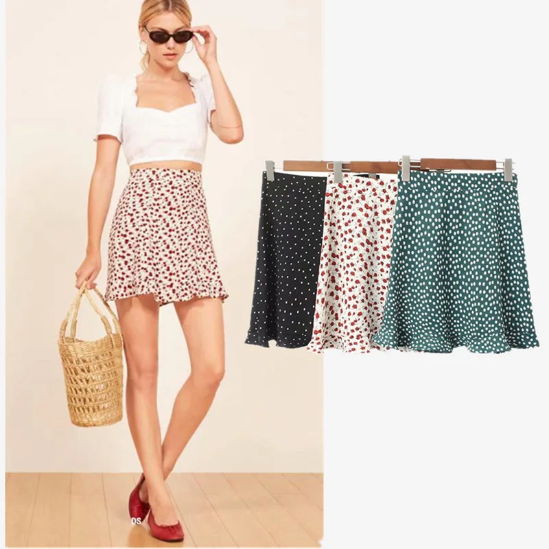 Women White High Waist Slim Thin Sexy Line Skirts Dots Witty Sweet Temperament Mini Skirt Green 2023 Summer Female Streetwear