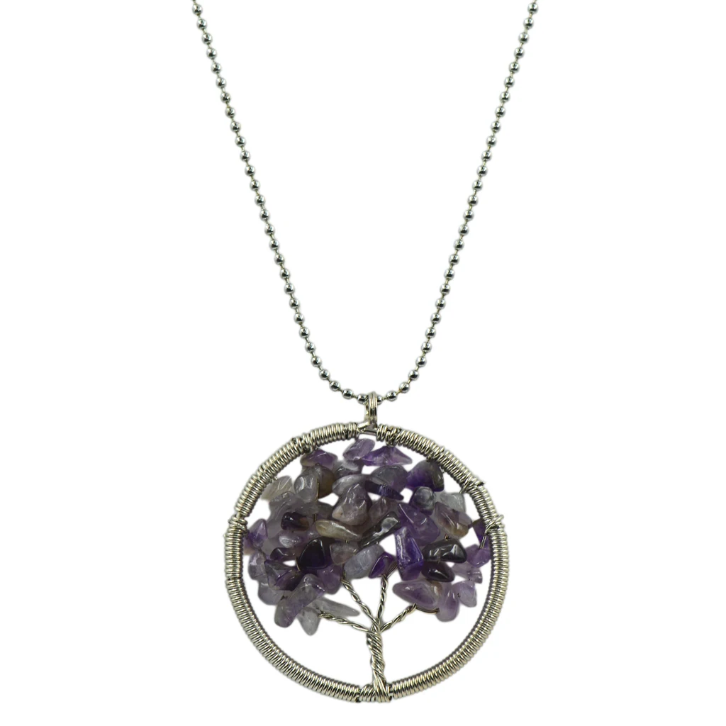 Fashion Amethyst Chip Tree of Life  Wisdom Tree Chakra Reiki Healing Natural Stone  Pendant ready to wear Necklace