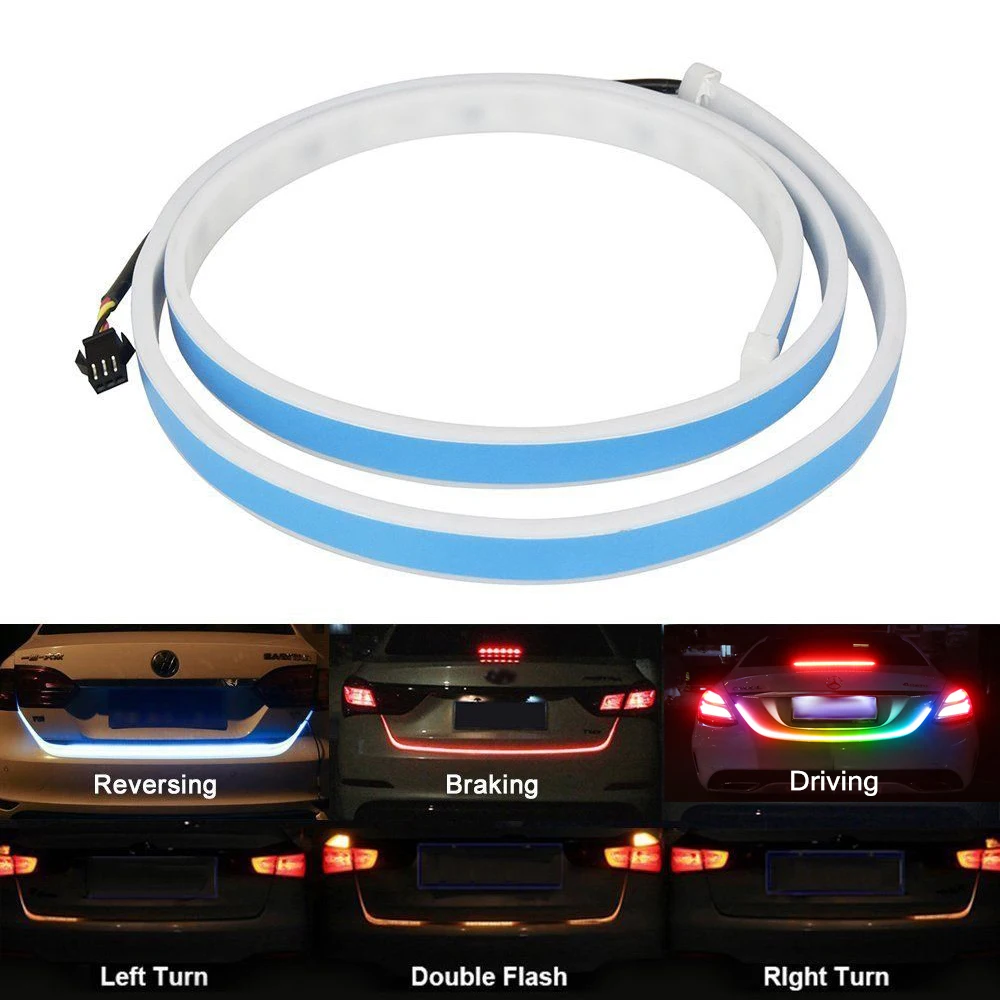 120cm Car Rear Trunk Lights Multicolor RGB Tail box Light Dynamic Streamer Brake Turn Signal Warning LED Strip Car Styling