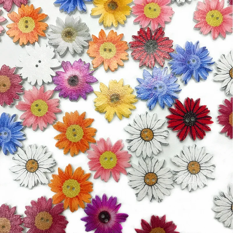 200/100Pcs Wooden Buttons Flower-Shaped Scrapbook Sewing Accessories Decor Button DIY Craft Handmade Clothing Decoration 2 Holes