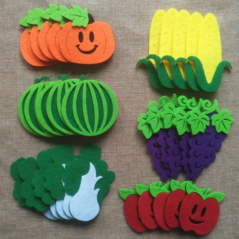 XICC Fruit Vegetables Cartoon Mixed Design Felt Craft Non Woven Patch Applique DIY Felt Pad Kindergarten Decoration Wall Sticker image 2