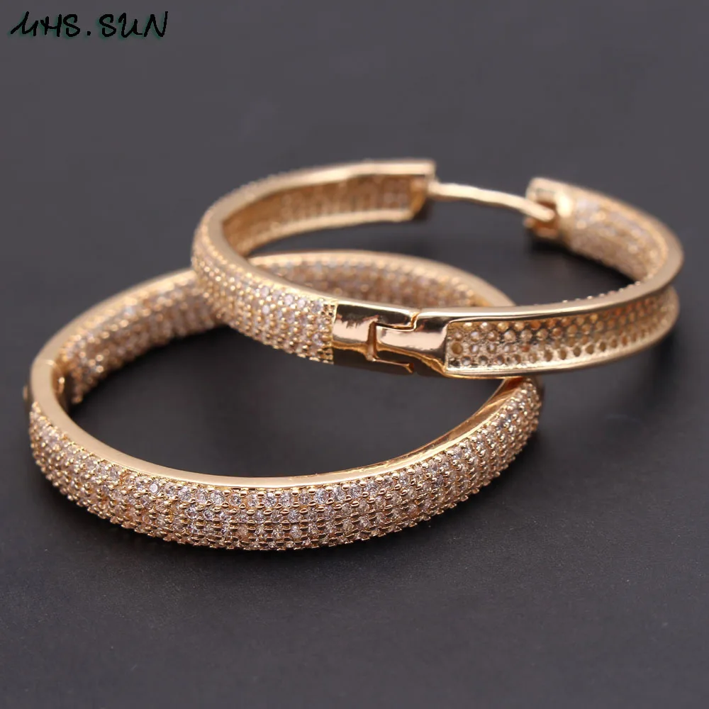 MHS.SUN Luxury AAA Zircon Hoop Earrings For Women Gold Color Round Circle Earring Wedding Party Engagement Gift Hot sale