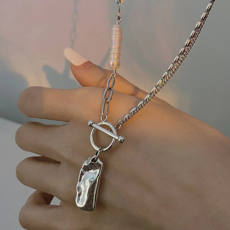 FOXANRY Silver Color Necklace for Women OT Buckle Accessories Fashion Vintage Creative Irregular Geometric Party Jewelry