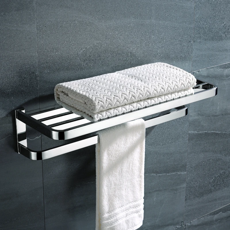 

Double Layer Bathroom Towel Racks Wall Mount Luxury Bath Towel Holder Polished Bathroom Accessories Shower Shelf Towel Rack