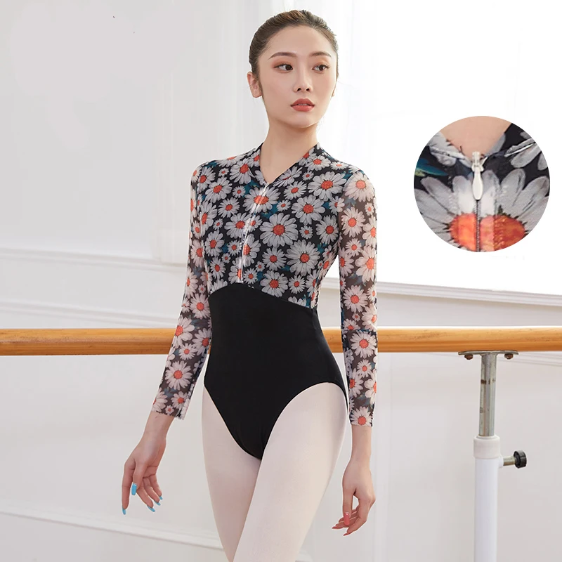 Leotardos de baile de Ballet para mujer, traje de baile de gimnasia con estampado de manga larga, leotardo de Ballet de alta calidad para adultos, novedad de 2021