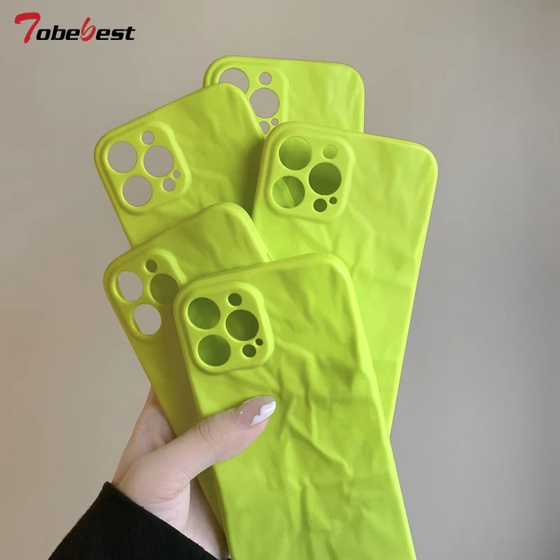 Fluorescent green Abstract Origami Phone Case for IPhone 13 12 11 Pro XR XS Max X 7 8 Plus Coque INS Popular Silicone Back Cover