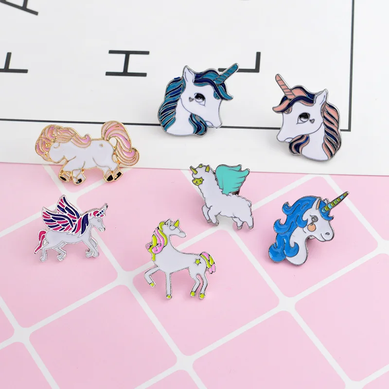 New Cartoon Pegasus Alpaca Compilation Brooch Button Pins Denim Jackets Pin Badge Animal Jewelry Gift Surprise for Kids