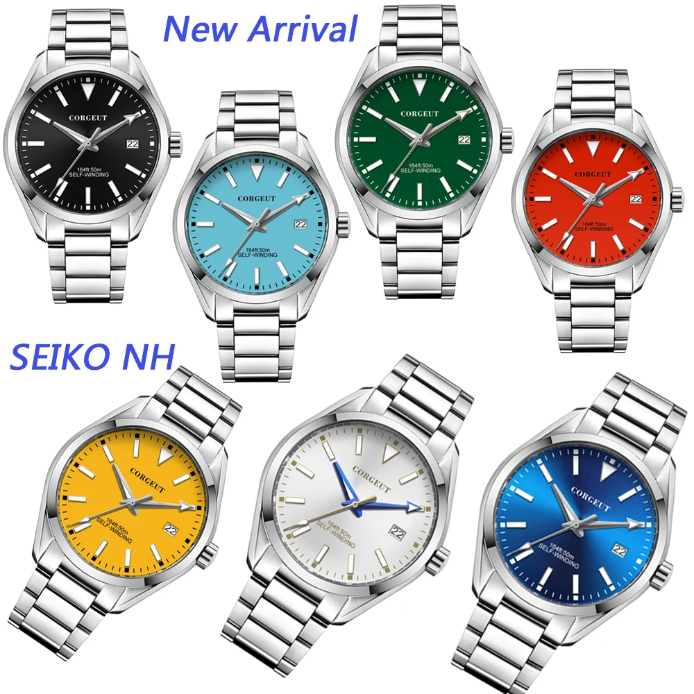 

Corgeut 41mm Men Watch Luxury NH36 Automatic Calendar Date Mechanical Sapphire Glass New Arrival Luminous Waterproof 316L Steel