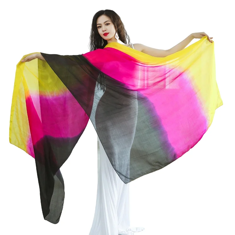 Customized Belly Dance Silk Veils Hand Thrown Scarf Shawl Gradient Rainbow 200cm 250cm 270cm Kids Adults Size Flowy Dancer Props