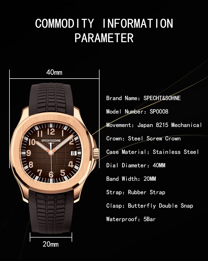 Specht & Söhne Marke Automatische Mechanische Uhren Sport Armbanduhren Grün Saphir Leucht 50M Wasserdicht Relogio Masculino – Detail 9