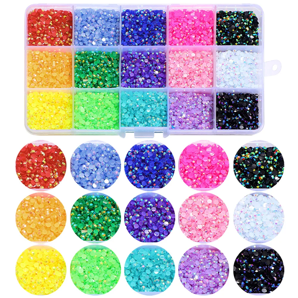 15000 Stuks 3Mm Ab Jelly Nail Steentjes Hars Platte Rug Kleurrijke Glitter Bedels Accessoires Diy 3d Nail Art Decoraties Strass