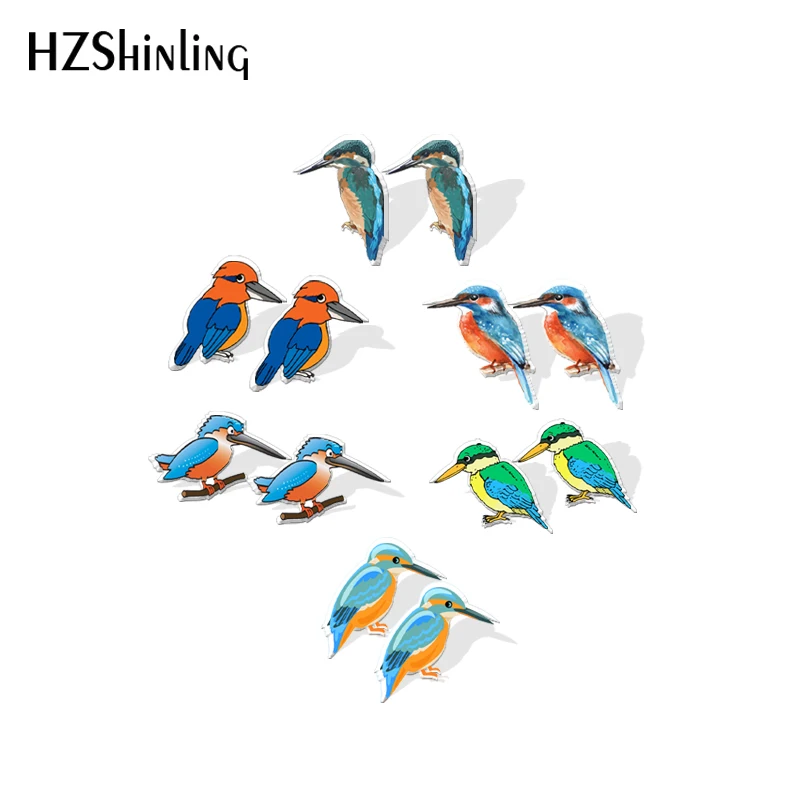 2021 New Arrival Kingfisher Birds Animal Cartoon Acrylic Stud Earrings Stainless Steel Resin Epoxy Jewelry