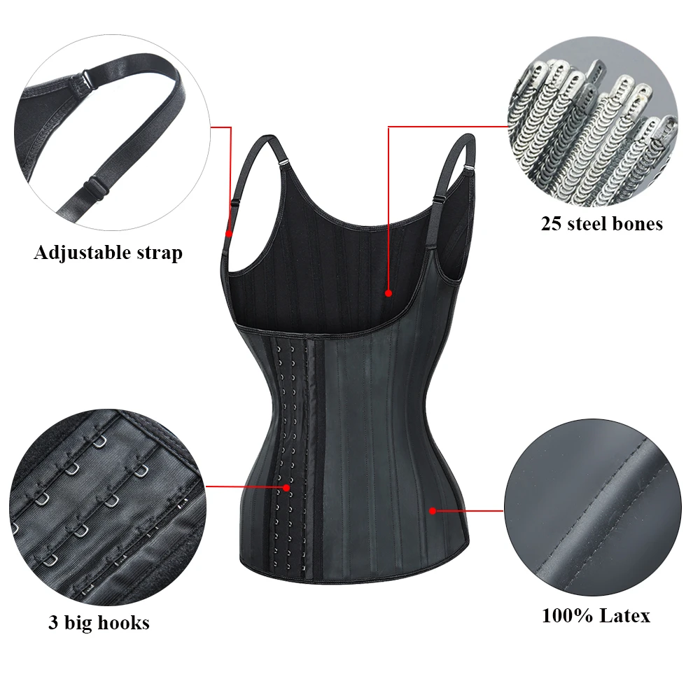 Latex Vest Waist Trainer Corset Body Shaper 25 Steel Bones Shapewear Colombian Girdles Belly Slimming Sheath Modeling Strap Faja