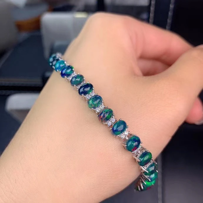 KJJEAXCMY fine jewelry 925 sterling silver inlaid natural black opal Girls' luxury Chinese style gem bracelet support test