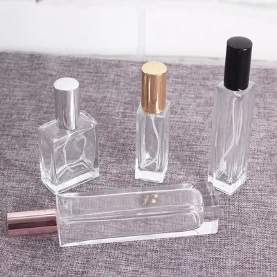 10ml 5ml  Transparent Square Glass Spray Perfume Bottle Refillable Empty Bottle Thick Bottom Gold Silver Black Automizer