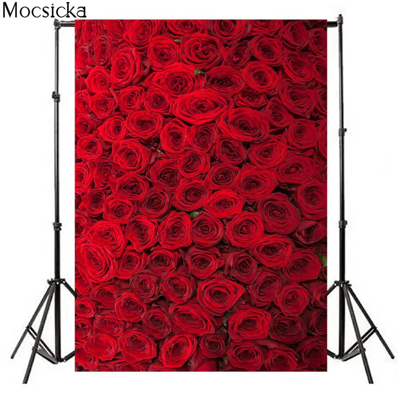 Valentine's Day Photography Backdrops Red Rose Flower Bridal Shower Wedding Photocall Child Birthday Photo Background Photozone