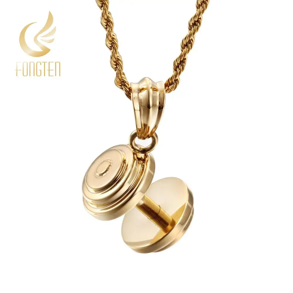 

Fongten Dumbbells Sport Pendant Necklace for Men Stainless Steel Gold Black Silver Color Fitness Link Chain Male Neck Jewelry