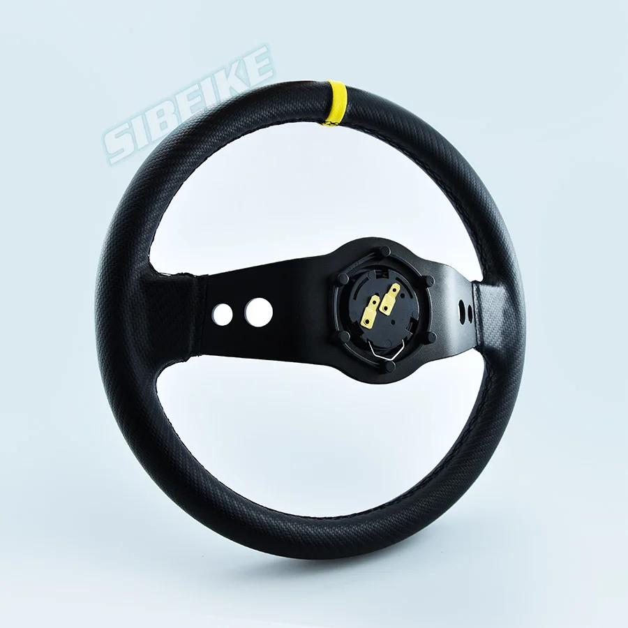 330mm/13inch Black Leather Auto Deep Corn Drifting Sport  Racing Universal Steering Wheel