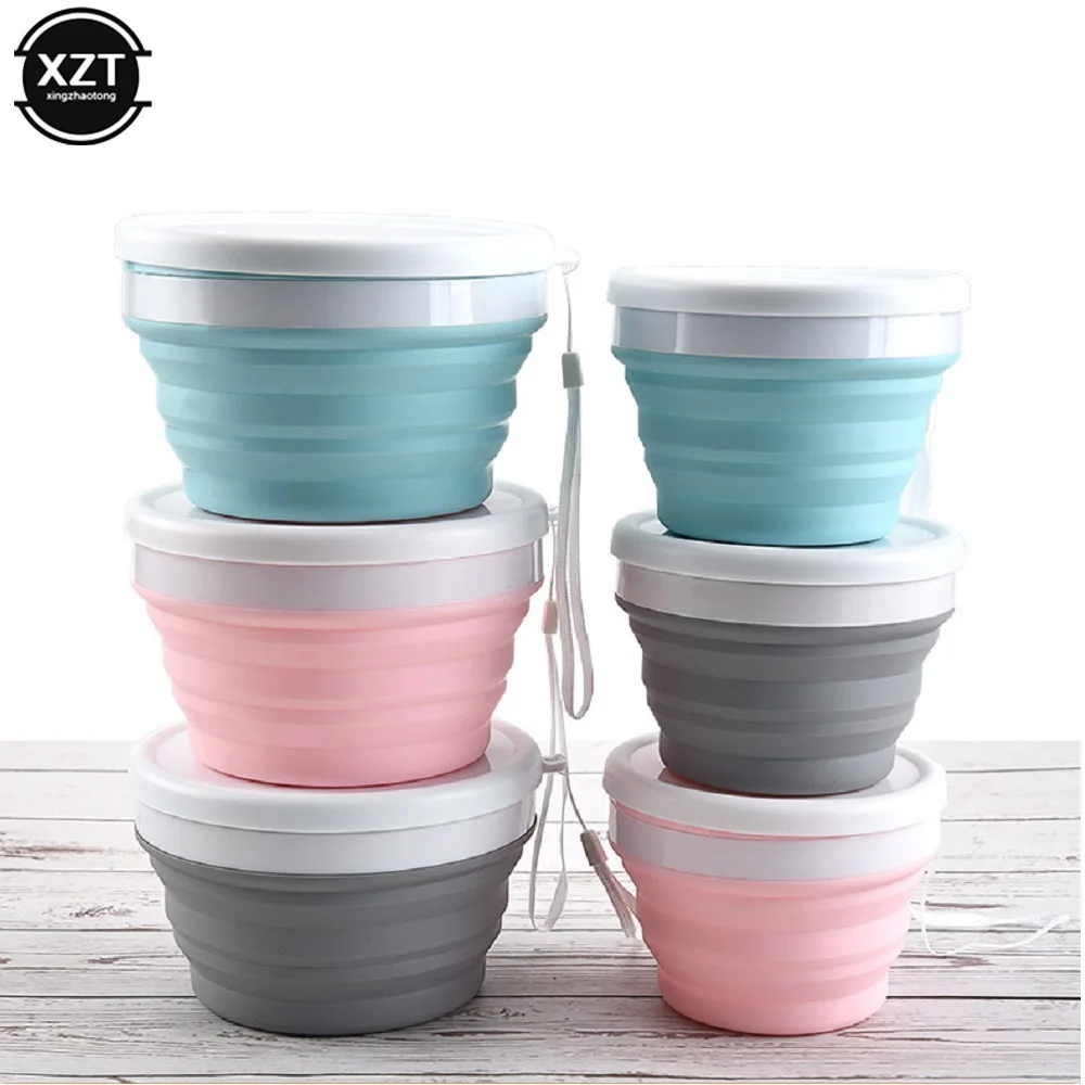 Silicone Foldable Bowl Portable Tableware Bowls Food Container Salad Dish Camping Travel Outdoor Food Bowl With Lid For Kitchen