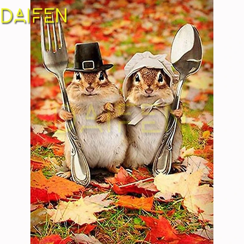 Full Square Diamond painting Hamster Spoon Fork Full Round Diamond mosaic Hamster Spoon Fork DIYDiamond embroidery Cross stitch